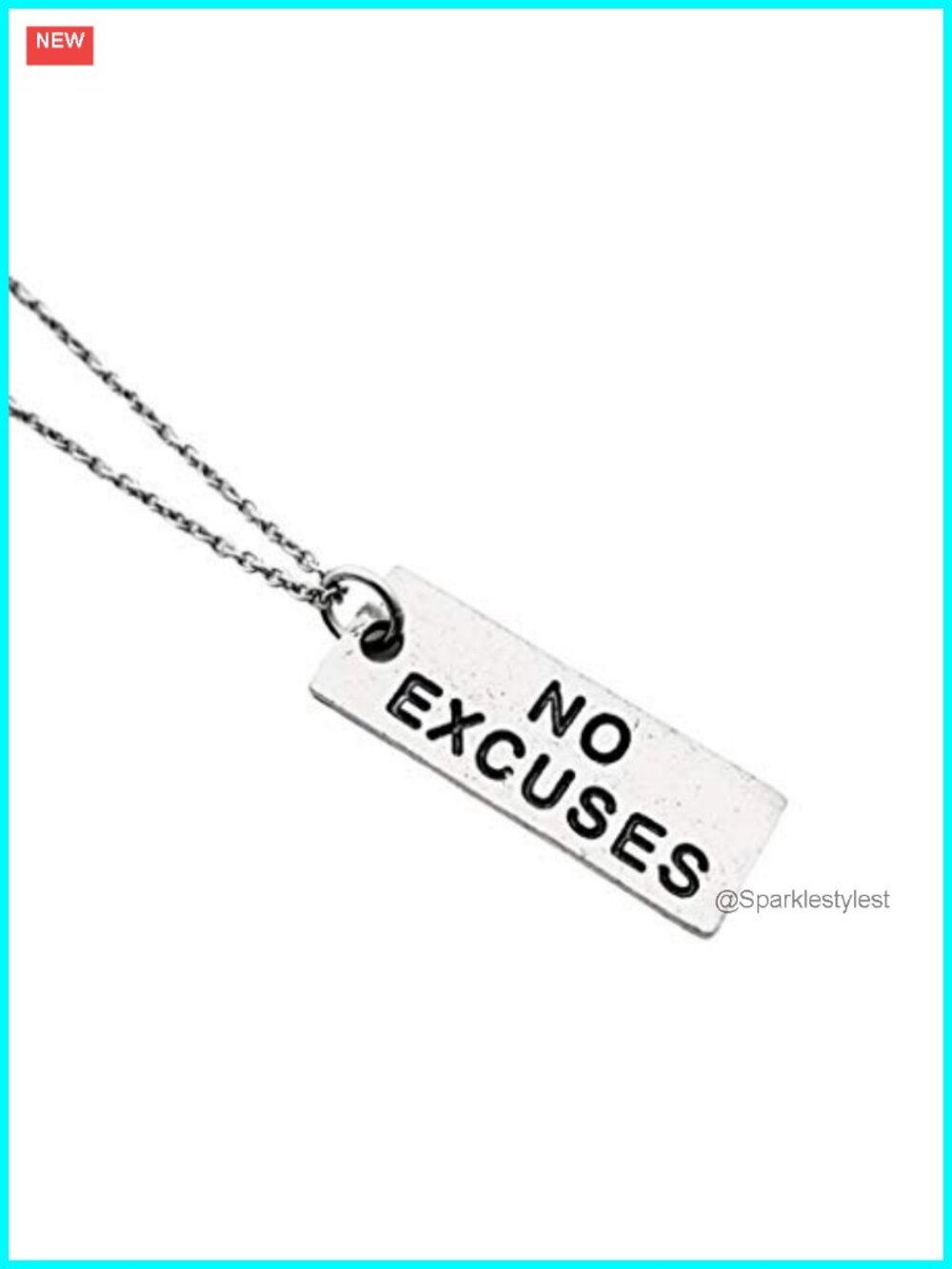 Pewter No Excuses Pendant Necklace on 18in Stainless Steel Chain